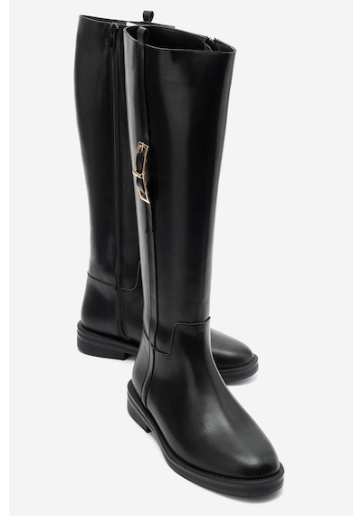 Luvi Shoes Morley Siyah Cilt Tokalı Kadın Binici Çizme