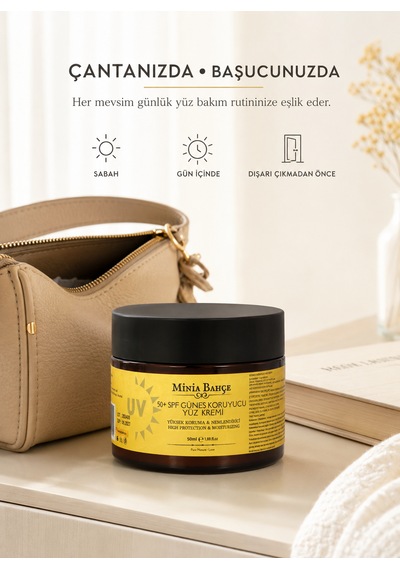Minia Bahçe Makyaj Altına Uygun Beyaz İz Bırakmayan Güneş Koruyucu Yüz ve Vücut Kremi SPF50 50 ML