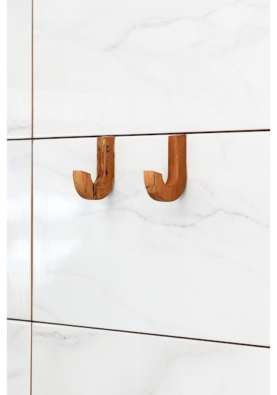 Yapışkanlı Ahşap Banyo Askılık 2'li J Askı Ahşap
