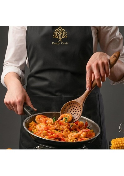 Aura Akasya Ahşap Mutfak Seti El Yapımı Tahta Kaşık Spatula 7 Çok Renkli