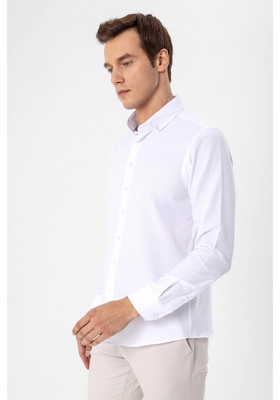 Süvari Beyaz Slim Fit Düz Düğmeli Yaka Gömlek Beyaz