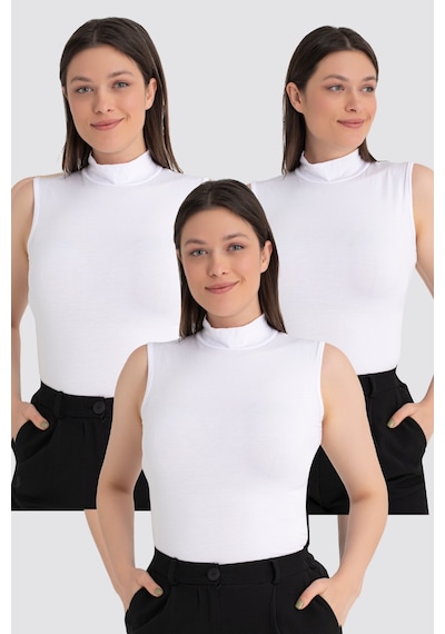 Arma Yıldız Kadın Beyaz Balıkçı Yaka Kolsuz Body 3'lü Paket Beyaz