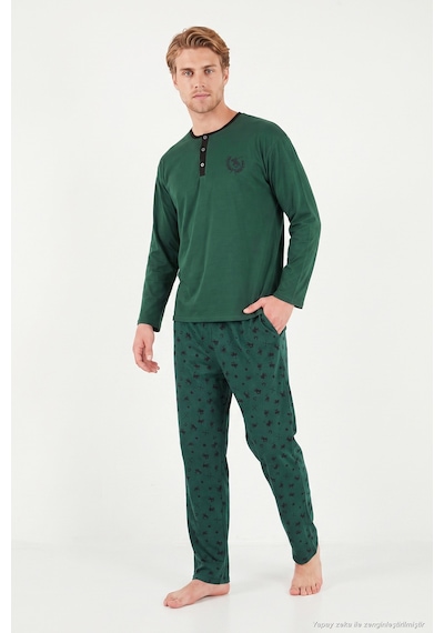 Buratti Desenli Pamuklu Düğmeli Bisiklet Yaka Pijama Takımı Erkek Pijama Takımı 6575002 Yeşil
