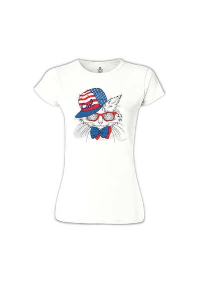 Kedi - Cool Beyaz Kadın Tshirt 001
