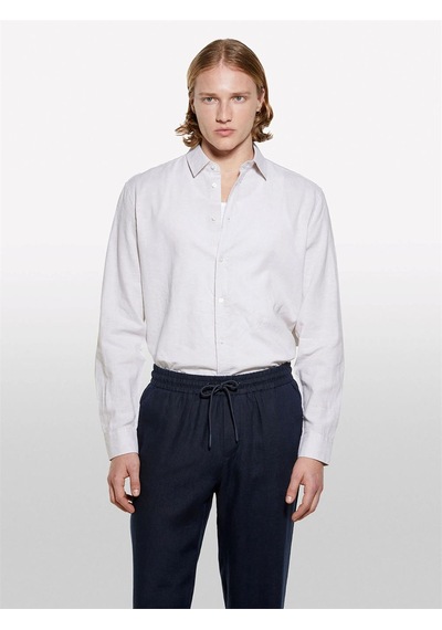 Sisley Keten Karışımlı Çizgili Regular Fit Gömlek Erkek Kahve Gömlek - 325p51fcsq03g