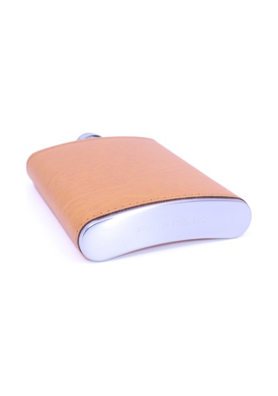 Turuncu Deri Kaplama Paslanmaz Çelik Cep Matarası - Hip Flask 9 Oz