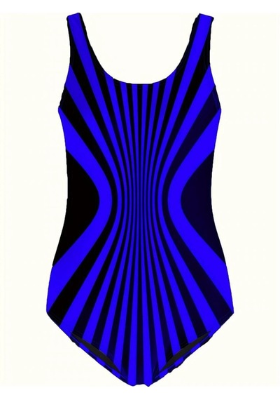 Defymoda Kadın Yuvarlak Yaka Askılı Zebra Desen Baskılı Dalgıç Mayo Mavi