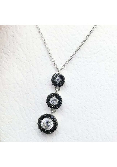Oriental Kuyumculuk Jewellery Yuvarlak 3 Tek Zirkon Taşlı Gümüş Hayalet Kolye Gümüş