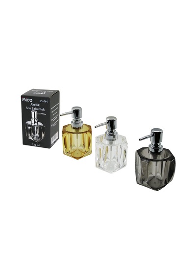 Tombul Kare - 4-kalpli Gövde Şeffaf - Renkli Akrilik - Mika Kristal Sıvı Sabunluk 220ml 5570