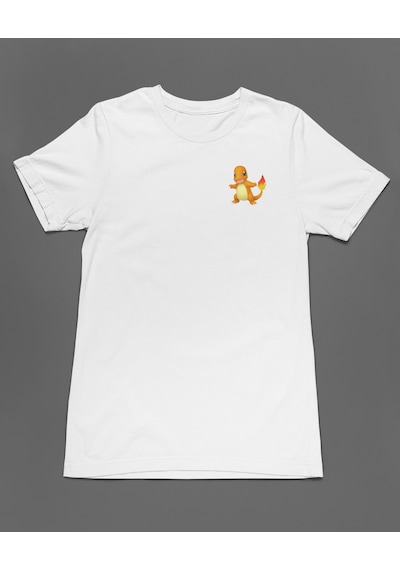 Bumeta Pokemon Pikachu Charmander Unisex Tişört T-shirt Beyaz