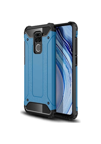 Noktaks - Xiaomi Uyumlu Xiaomi Redmi Note 9 - Kılıf Çift Katman Zırh Tank Crash Military Kapak - Mavi