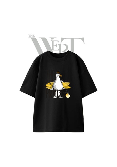 Thewert Seagull Surf Pirate Tasarım Baskılı Ünisex Siyah Oversize T-shirt