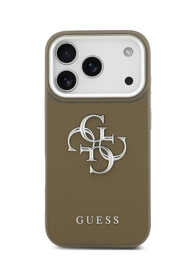 Apple Uyumlu iPhone 17 Pro Kılıf Guess Lisanslı Grained 4g Metal Büyük Logolu Kapak Kahverengi Kahverengi