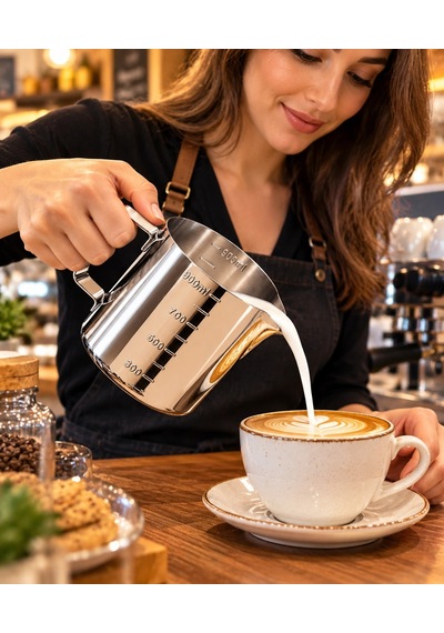 Premium Paslanmaz Çelik Ölçü Ve Karıştırma Kabı 900 Ml Sütlük, Süt Potu, Barista Ölçü Kabı Çok Renkli