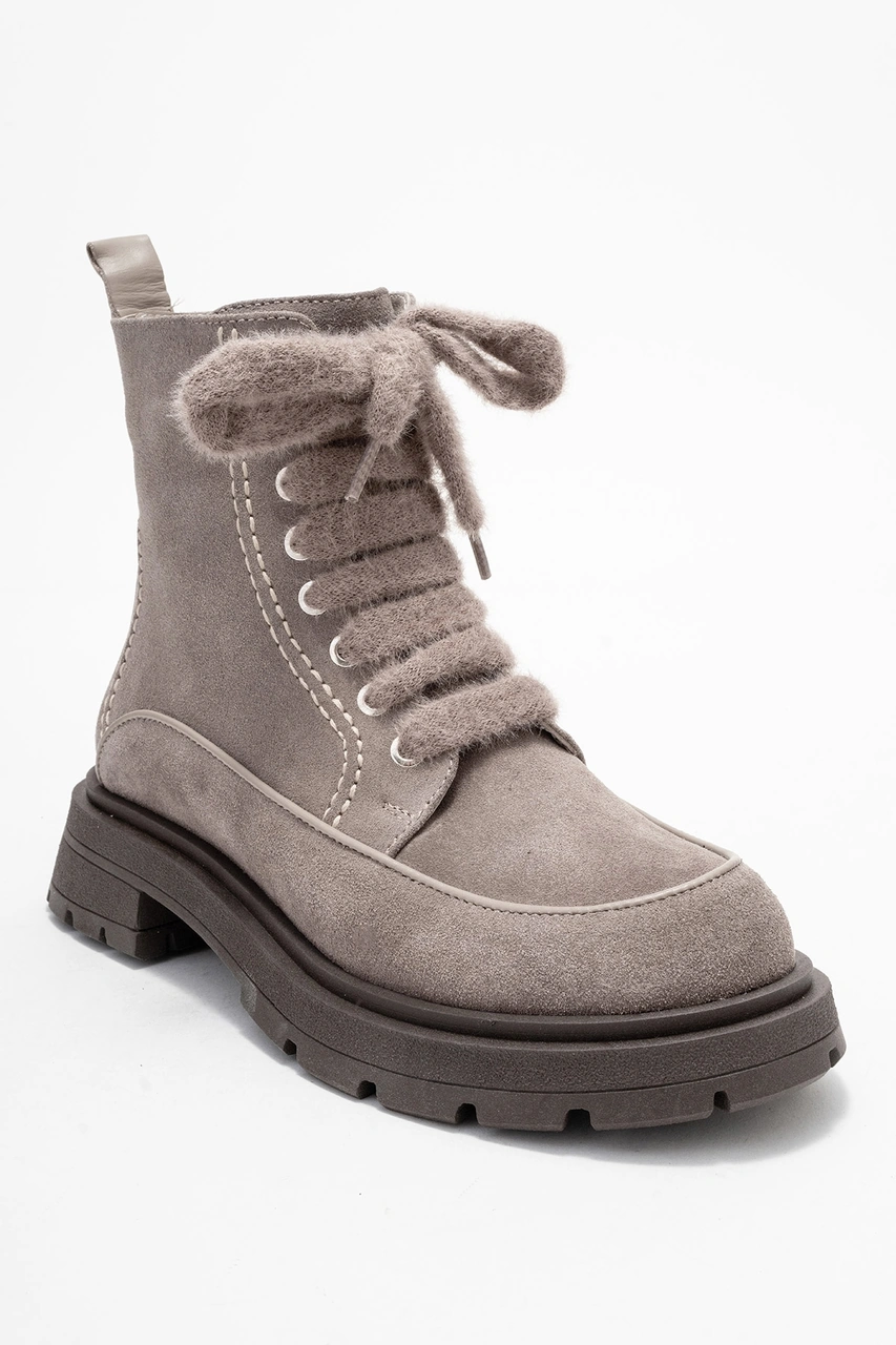 Luvishoes Luvi Shoes Mına Vizon Süet Hakiki Deri Kadın Postal Bot VIZON SÜET
