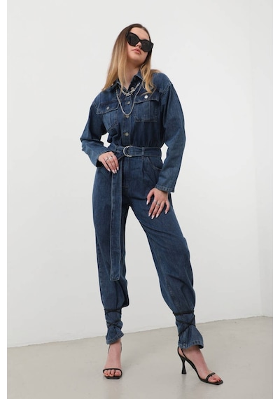 Kadın Oversize Jean Tulum Koyu Mavi 001