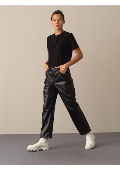 Xint Siyah Regular Fit Deri Görünümlü Pantolon 201133