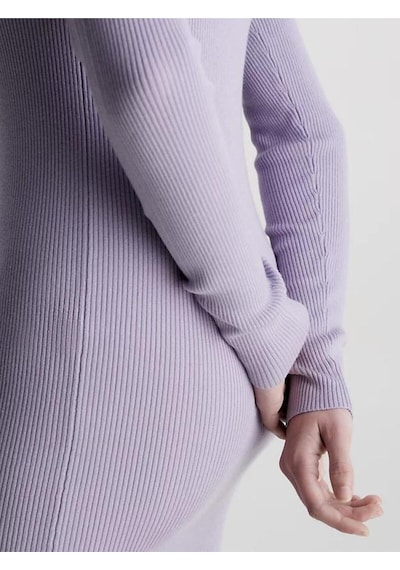 Badge Roll Neck Sweater Dress Purple
