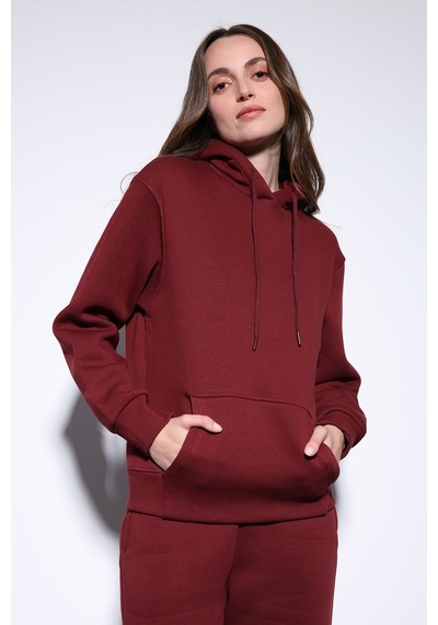 Antioch Kapüşonlu Basic Kadın Sweatshirt Bordo