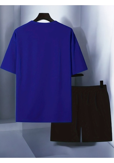 Uyguntarz Unisex Cep Kalp Baskılı Tasarım Şort Takım Mavi