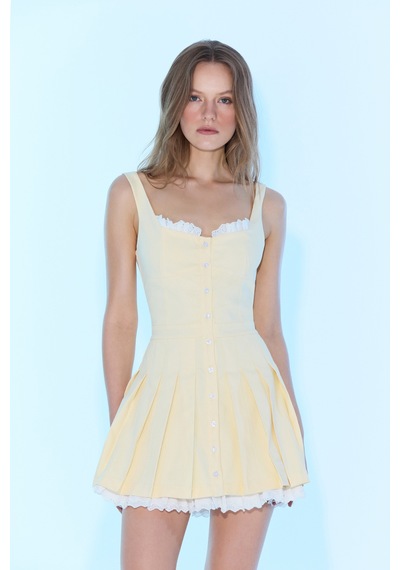 Sagaza Studio Ss6048 Pileli Mini Elbise Sarı