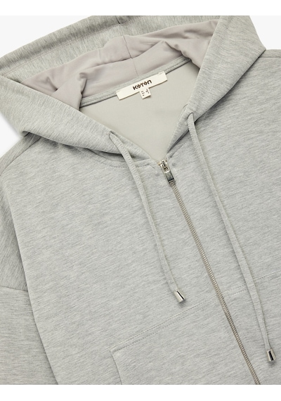 Koton Modal Kumaş Cepli Uzun Kollu Fermuarlı Kapüşonlu Sweatshirt Gri Melanj 6wak10073ek Gri Melanj