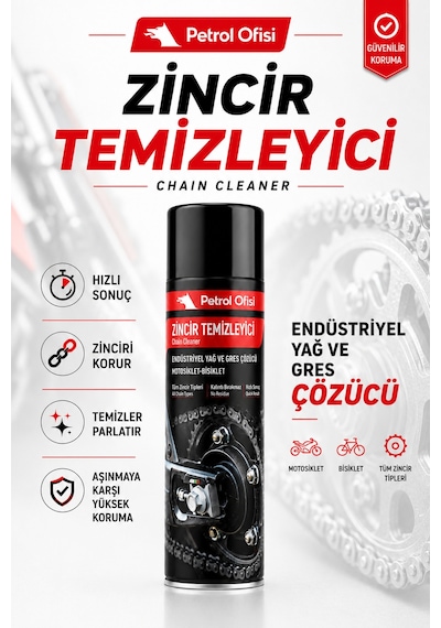 Petrol Ofisi Zincir Temizleyici Sprey 500 Ml Motosiklet Ve Bisiklet O-ring X-ring Z-ring Uyumlu
