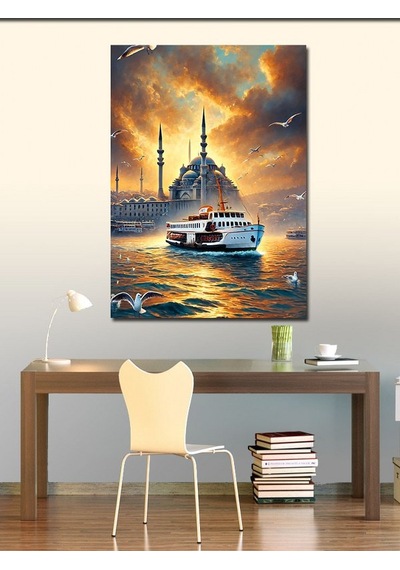 Kanvas Tablo İstanbul Da Gün Batımı Ve Vapur 100cmx140cm