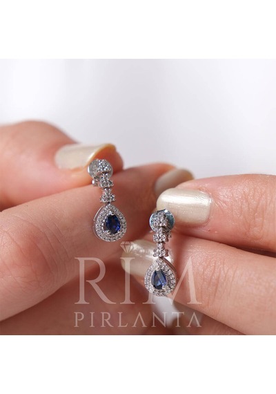 0.60 Karat Laboratuvar Pırlanta Safir Küpe - Hrd Sertifikalı