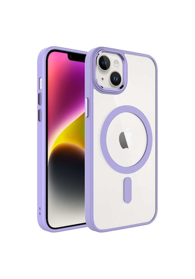 Apple Uyumlu iPhone 14 Plus Uyumlu Wireless Şarj Özellikli Zore Krom Magsafe Silikon Kılıf-lila Lila -
