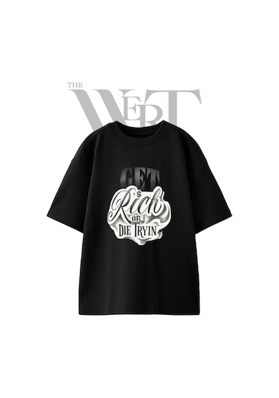 Thewert Get Rich Die Tryin Tasarım Baskılı Ünisex Siyah Oversize T-shirt