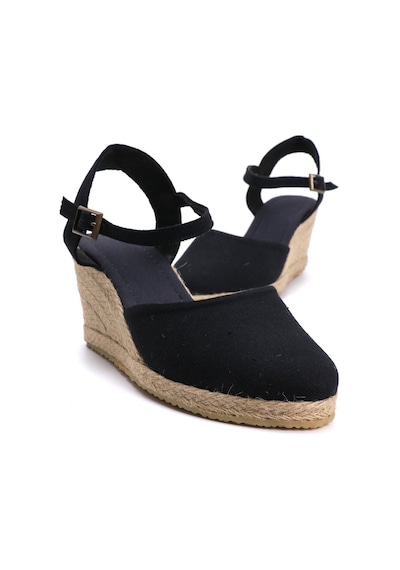 Star Tombis Gerçek Elişi Siyah Kadın Dolgu Topuk Espadril Handmade Siyah