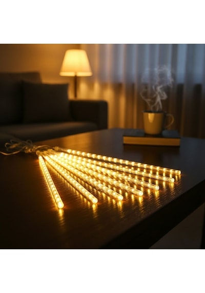 Buffer 9'lu Plastik Meteor Led Usb Sarı Renk Ağaç Işığı Renk Değiştiren Asmalı Dekoratif Bahçe Ve Dış Mekan Aydınlatm Sarı Günışığı
