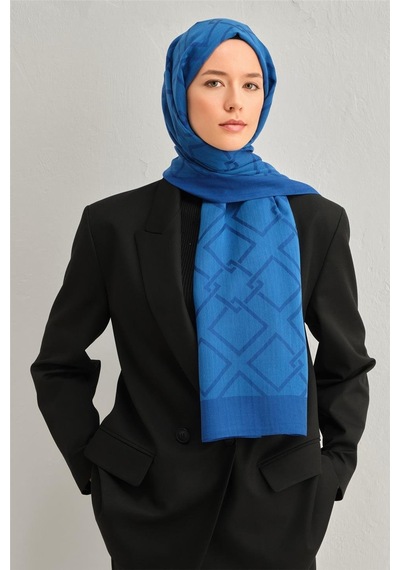 Armine Tencel İpek Zincir Desen Şal 32115 Mavi