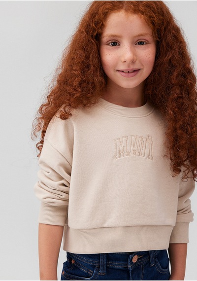 Mavi - Mavi Logo Baskılı Bej Crop Sweatshirt 7s10078-70072 Bej