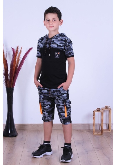 Fyk Kids Kamufulaj Desenli Erkek Çocuk Alt Üst Takımı Gri