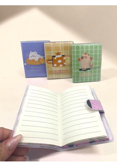 Happy & Fun Kedi A7 Not Defteri , Çıt Çıtlı Cep Defteri - Pembe