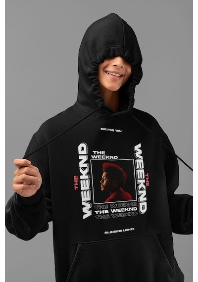 The Weeknd Die For You Baskılı Unisex Oversize Rapper Hoodie Siyah