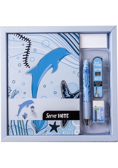 Serve Deep Hediye Seti - Defter, Serve Deep Uclu Kalem, Silgi, Min Gök Mavi