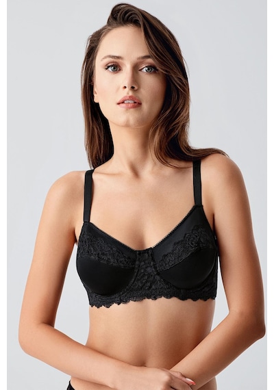 New Bra Kadın C Kap Balenli Toparlayıcı Dantelli Desteksiz Sütyen Siyah 8112 Siyah