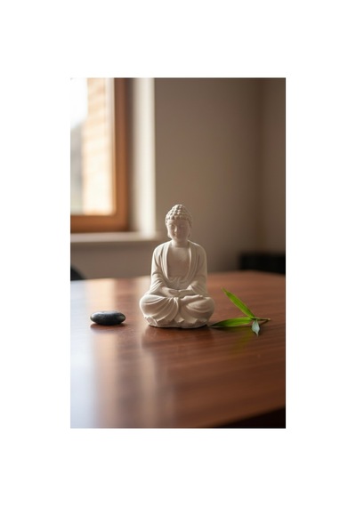 Meditasyon Yapan Buda Heykeli Zen Bahçesi Ve Yoga Köşesi Dekoru Spiritüel Biblo Beyaz