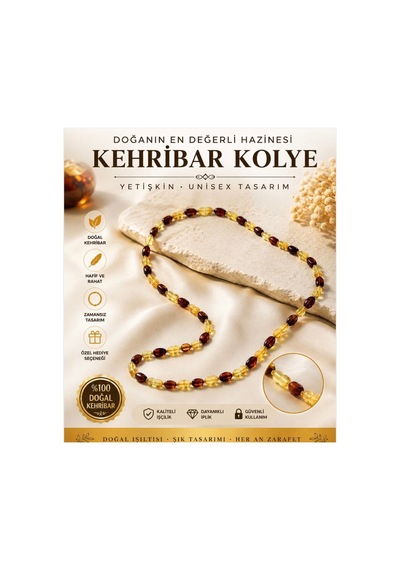 Orijinal Yetişkin Kehribar Kolye 50 Cm Doğal Kehribar Taşlı Unisex Kolye Turuncu Turuncu
