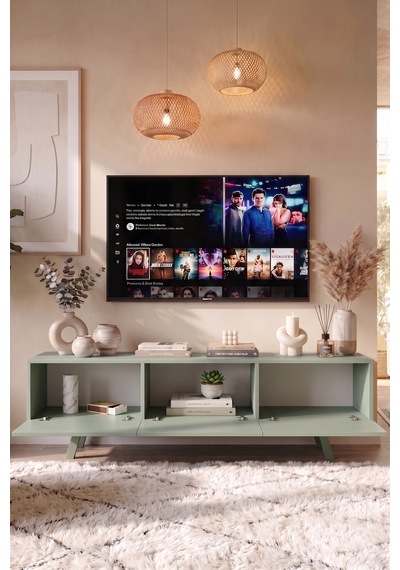 Robin Home Marlon Tv Ünitesi 3 Kapaklı 180cm Ahşap Ayaklı Ihlamur Yeşili Yeşil