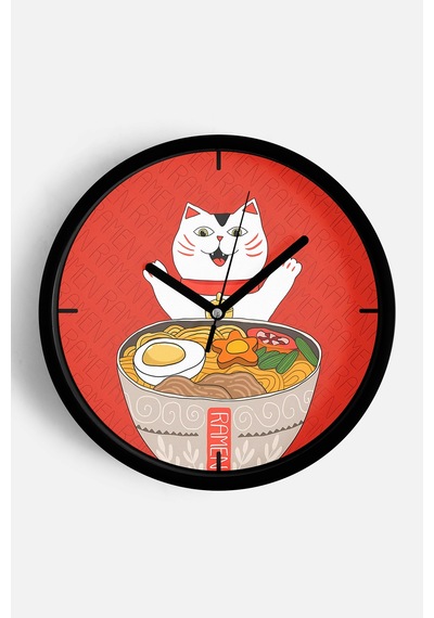 Sevimli Kedi Temalı Modern Duvar Saati - 25cm - Önü Camlı Siyah Kasa - Sessiz Mekanizma-jh0012 Siyah