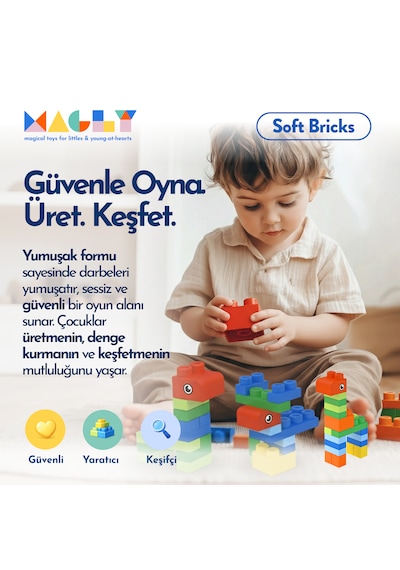 Magly Soft Bricks Yumuşak Yapı Blokları - Çocuklar İçin Renkli Esnek 42 Parça Yapı Blok Seti