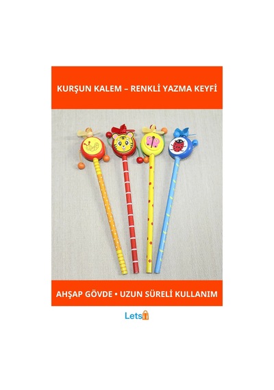Rengarenk Ahşap Figürlü Eğlenceli Kurşun Kalem Çok Renkli