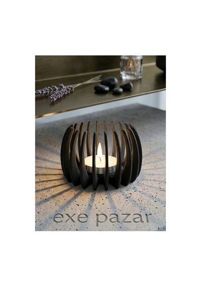Exe Pazar Litus Tealight Mumluk 8x5 Cm Modern Ev Dekorasyon Hediyelik Ve Konsept Siyah