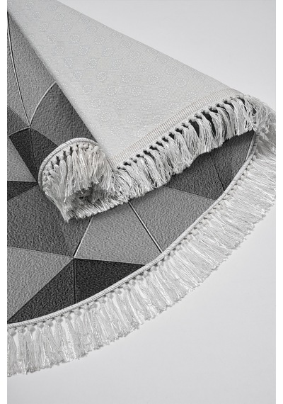 Kaymaz Dijital Mutfak & Salon Halı Trend Saçaklı Oval Geometrik E5010 gri