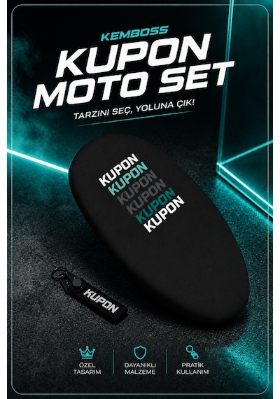 Kupon Yazılı Motosiklet Sele Kılıfı Kumaş Ve Anahtarlık Seti Siyah Dekoratif