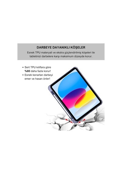 Klasse Apple İpad 10.9 İnç 2022 10. Nesil Uyumlu Smart Kılıf, Apple Pencil Kalemlikli, Trifold, Esnek, Mat, Darbeye Tam Dayanıklı Tablet Kılıfı Lila